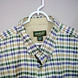 Eddie Bauer Herren XXL Grün Blau Beige Button Up Button Down Hemd 100% Baumwolle - Bild 1 von 6