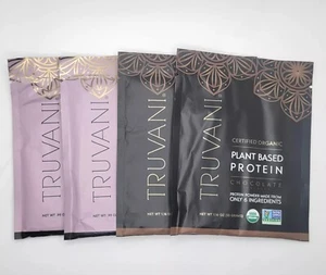 Truvani Plant Based Protein 4 Single Serving Pks 2 CHOCOLATE & 2 UNFLAVORED NEW - Picture 1 of 6