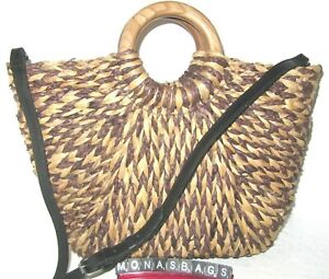 Patricia Nash New Luzzara Brown Natural Straw Summer Woven Tote Handbag NWT $149