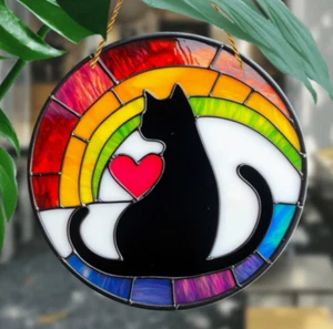 Black Cat suncatcher rainbow window ornament ACRYLIC 8 inch FREE Shipping - Picture 1 of 1