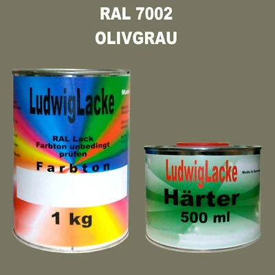 RAL 7002 Olivgrau 1,5 kg SET Seidenmatt Lack & Härter Acryllack  Profi - Bild 1 von 4