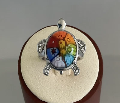 Anillo Tortuga Estilo Millefiori Murano Multicolor Acero Inoxidable Tallas 6, 7, 8 Foto 1 de 4