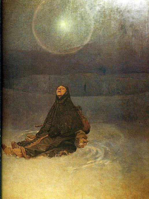 Pintura a óleo Alphonse-Maria-Mucha-Mulher-no-Deserto paisagem arte feita à mão - Imagem 1 de 1