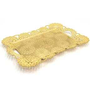 Turkish Rectangular Serving Tray | Ottoman Style with Floral Border - Gold - Picture 1 of 1
