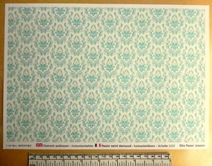 Papel Pintado – Damasco Verde / Blanco – Escala 1/12 Hoja A4 (297 x 210mm) - Imagen 1 de 2