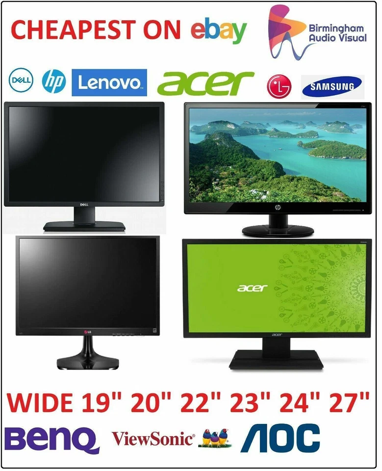 HD Cheap 19" 20" 22" 23 24" 27" TFT PC Computer Monitor DVI HDMI Flat Screen - Image 1 of 1