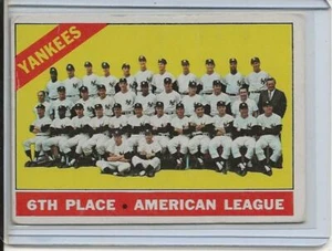 1966 Topps Baseball Card New York Yankees Team Card 6th Place Ex Mint # 92 - Picture 1 of 2