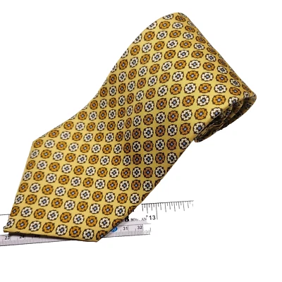 Gravata Brooks Brothers 346 masculina dourada floral 100% seda feita à mão nos EUA - Imagem 1 de 4