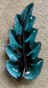 Vintage Blue Mountain Pottery Canada Blue Green 14” Leaf Platter Tray - Picture 1 of 4
