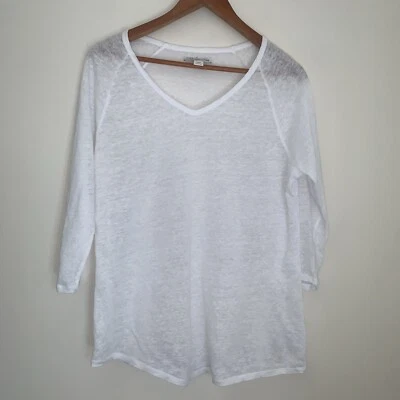 Top de lino Coldwater Creek para mujer grande blanco ligero resort playa costera Foto 1 de 4