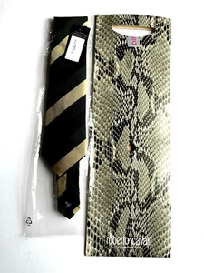 ROBERTO CAVALLI Gordon Nighlanders NEW Black & Gold 100% SILK MADE IN ITALY - Picture 1 of 10
