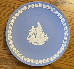 Vintage Wedgwood Jasperware Piccadilly Circus 1991 Weihnachtsteller blau mit Box - Bild 1 von 24