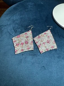 Paar Mesh und Silber Haken Ohrringe mit Rosen Designs Silber Diamant - Bild 1 von 9