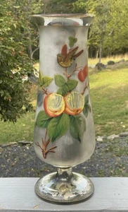 RARE & LARGE Antique Mercury Glass Victorian Hand Painted Vase 19th C. English - Picture 1 of 15