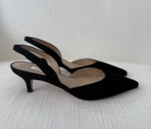 L K Bennett Larissa Black Suede Slingback Court Kitten Heel Size 37 Gently Worn - Picture 1 of 14