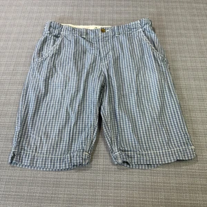 Scotch & Soda Shorts Mens 33 Blue Plaid Button Fly 5 Pocket Chino Preppy Casual - Picture 1 of 12