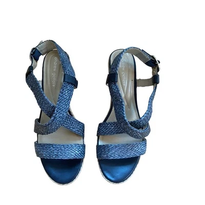 Andrew Geller Braided Blue Wedge Sandals Size 10 - Image 1 of 4