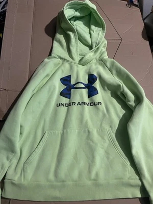 UNDER ARMOUR PULLOVER HOODED SWEATSHIRT (HOODIE) - NEON GREEN/BLUE - YOUTH LARGE - Image 1 of 2