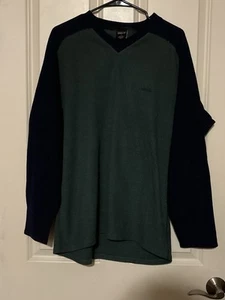 Patagonia Capilene Polyester Sweater Mens Large Green With Blue Sleeves Pullover - Picture 1 of 4