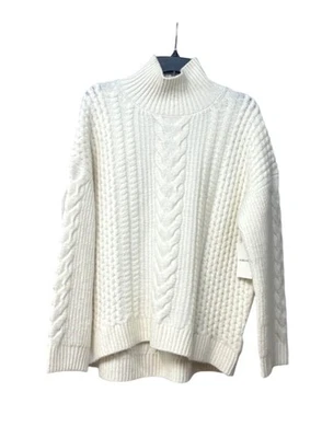 Nordstrom Mujer Cuello Simulado, Grueso Tejido con Cable, Suéter Alto-Bajo, Marfil, Talla M Foto 1 de 4