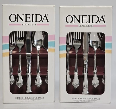 2 Oneida True Rose Stainless Steel 20 Pc Flatware Sets LOT Service For 8 Total - Image 1 of 4