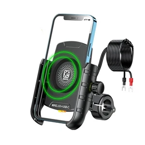15W Wireless Type-C Quick Charger Motorcycle Holder Mount For 4-7" Phone - Photo 1 sur 9