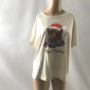 Old Navy Holiday Graphic Weihnachten T-Shirt Gr. M Hundemütze beige Kurzarm Tee - Bild 1 von 5