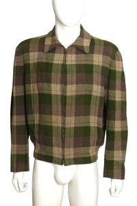 PENDLETON- 1950s Green Wool Plaid Jacket, Size Large - Picture 1 of 6