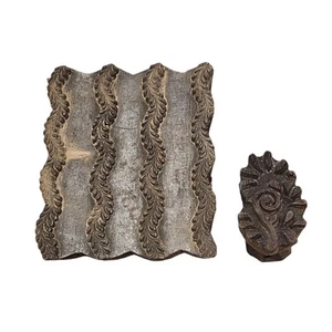 Antique Hand Carved Wood Floral Fabric Textile Wallpaper Printing Block Stamp - Picture 1 of 4