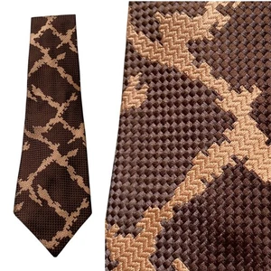 VINTAGE 70s Wide Kipper Tie Mod Scooter Necktie 1970s Brown Check - Picture 1 of 5