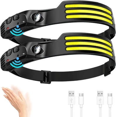 Linterna Frontal Led Recargable (2 Pack), Sensor De Movimiento Linterna Cabeza C - Imagen 1 de 4