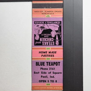 Tetera Azul Paoli Indiana Vintage Años 50 Pasteles Filetes Matchbook - Imagen 1 de 3