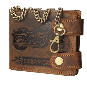 Vintage Geldbörse Geldbeutel Portemonnaie Herren Biker Design RFID Echt Leder - Bild 1 von 16