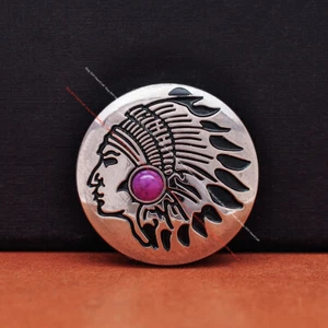 10X Silver Southwest Indian Head Turquoise Leathercraft Western Saddle Conchos - Picture 1 of 40
