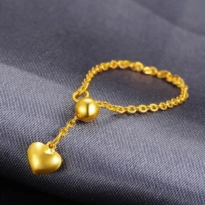 NEW Real 999 Pure 24K Yellow Gold Ring Woman Lucky O Adjustable Ring Size 5-8 - Picture 1 of 9