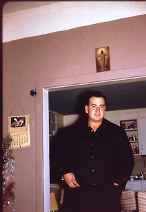 May 1965 35mm Kodachrome Color Slide Transparency Man in Doorway Christmas - Picture 1 of 1