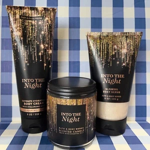 BATH BODY WORKS INTO THE NIGHT Exfoliating Glow Body Scrub, Body Cream, Candle - Picture 1 of 7