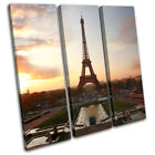 Eiffel Tower Paris Landmark Sunset  City Treble Toile Murale Art Photo Print