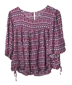 FALLS CREEK TANK ladies size 3X dark pink black batik print short sleeve silky - Picture 1 of 5