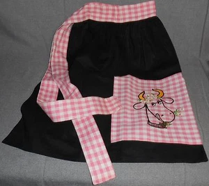 HUGE SET! Vintage PINK & BLACK Cow Motif 1940s-50s KITCHEN LINENS Embroidered - Picture 1 of 12