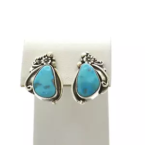 Les Baker Sterling Silver Turquoise Leaves Flowers Earrings Navajo - Picture 1 of 6