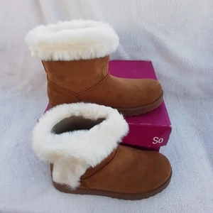 Size 9 Women's So Paulina Chestnut Brown Fur Lined Pull On Booties - Picture 1 of 9
