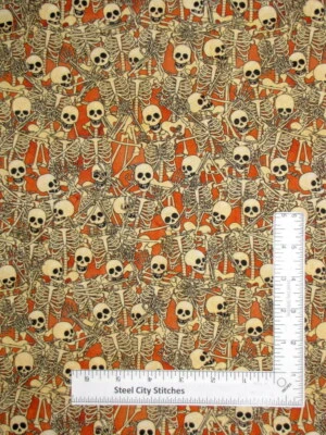 Halloween Esqueleto Hueso Danza Tela Esqueletos Naranja Algodón CPCP76541 Por Yarda Foto 1 de 2