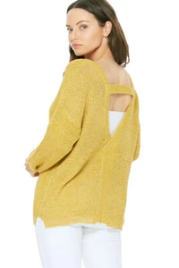 YEMAK Women's Long Sleeve V-Neck Back Cutout Casual Knit Pullover Sweater MK8144 - Picture 1 of 16