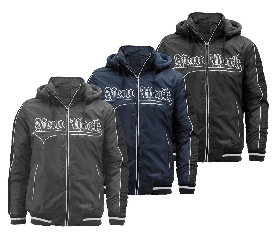 Men's Removable Hood Windbreaker Fleece Lined Zipper Puffer New York Jacket - Image 1 of 1