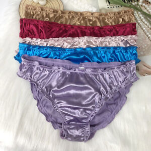 Lot Pack Of 5 Women Satin Panties Briefs Underwear Nylon High Cut Lingeries