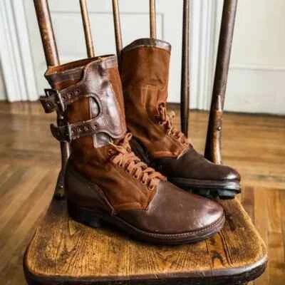 Medieval Steampunk Cosplay Boots Men Winter Larp Viking Pirate PU Leather Shoes - Image 1 of 4