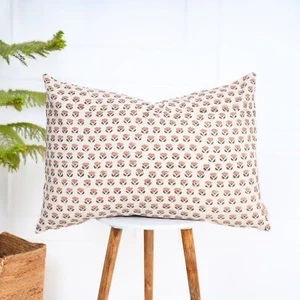 Kissenbezug Baumwolle rosa und grau Blumenmuster Blockdruck - Bild 1 von 32