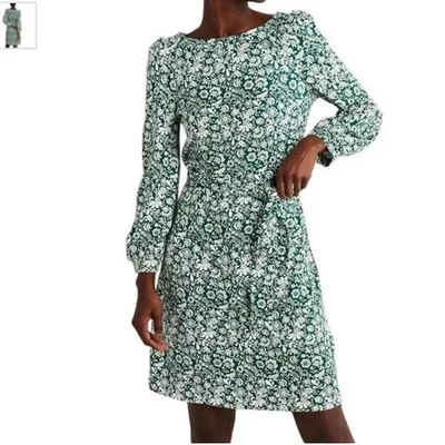 Vestido Jersey Boden Verde Blanco Ditsy Floral con Cinturón Hasta la Rodilla Talla 6L EE. UU. Foto 1 de 4