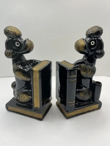 Vintage MCM Black & Gold French Poodle Dogs Bookends Pencil Holders Japan - Picture 1 of 12
